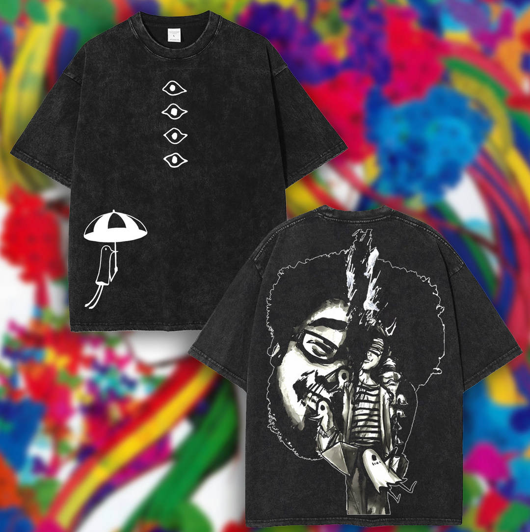 Goodnight Punpun Anime Double Printed Lightweight Acid Washed Tee