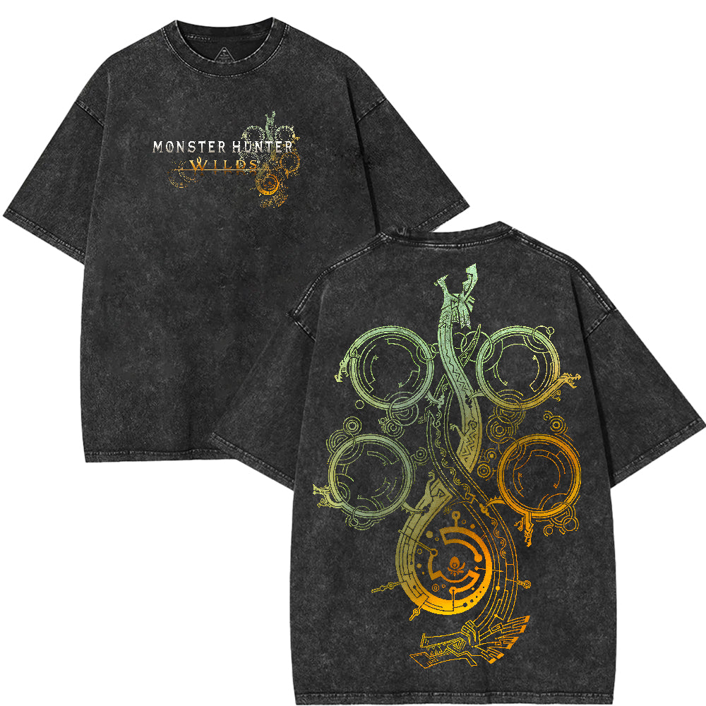 Monster S Hunt Game Vintage Washed Unisex Heavyweight Cotton T-shirt [TPR]