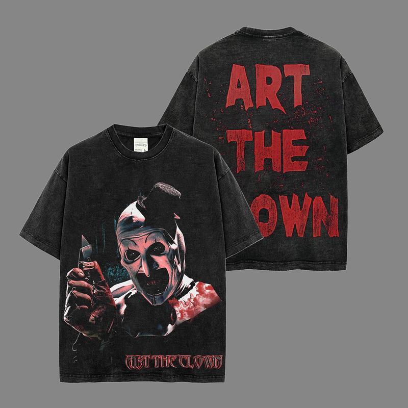 Horror Art The Clown  – Washed Tee Cotton Menswear Top  | SEP 20