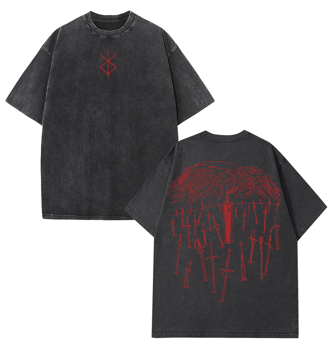 Hill Of Swords" Berserk Retro Vintage Unisex Oversize Anime Acid Washed