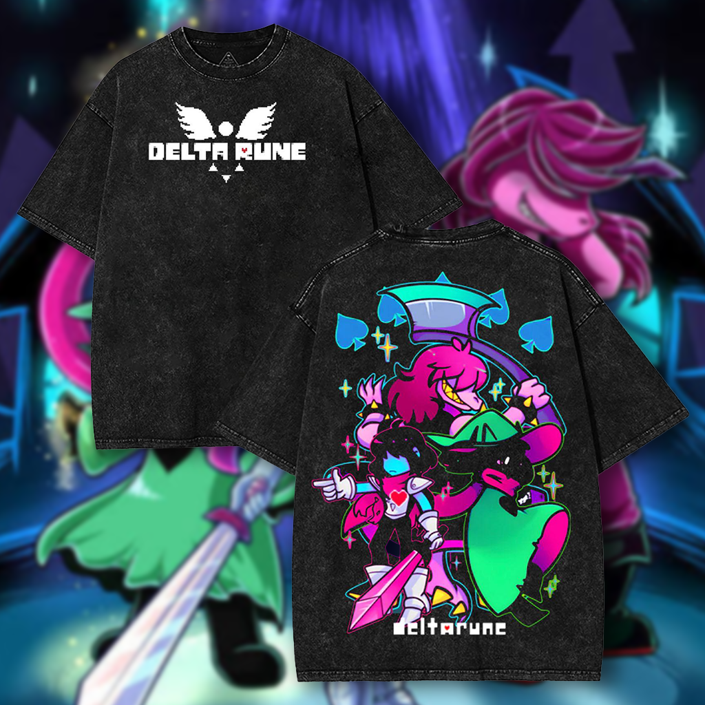 DELTARUNE 'The Trio' Kris, Susie, and Ralsei Unisex Acid Washed T-Shirt