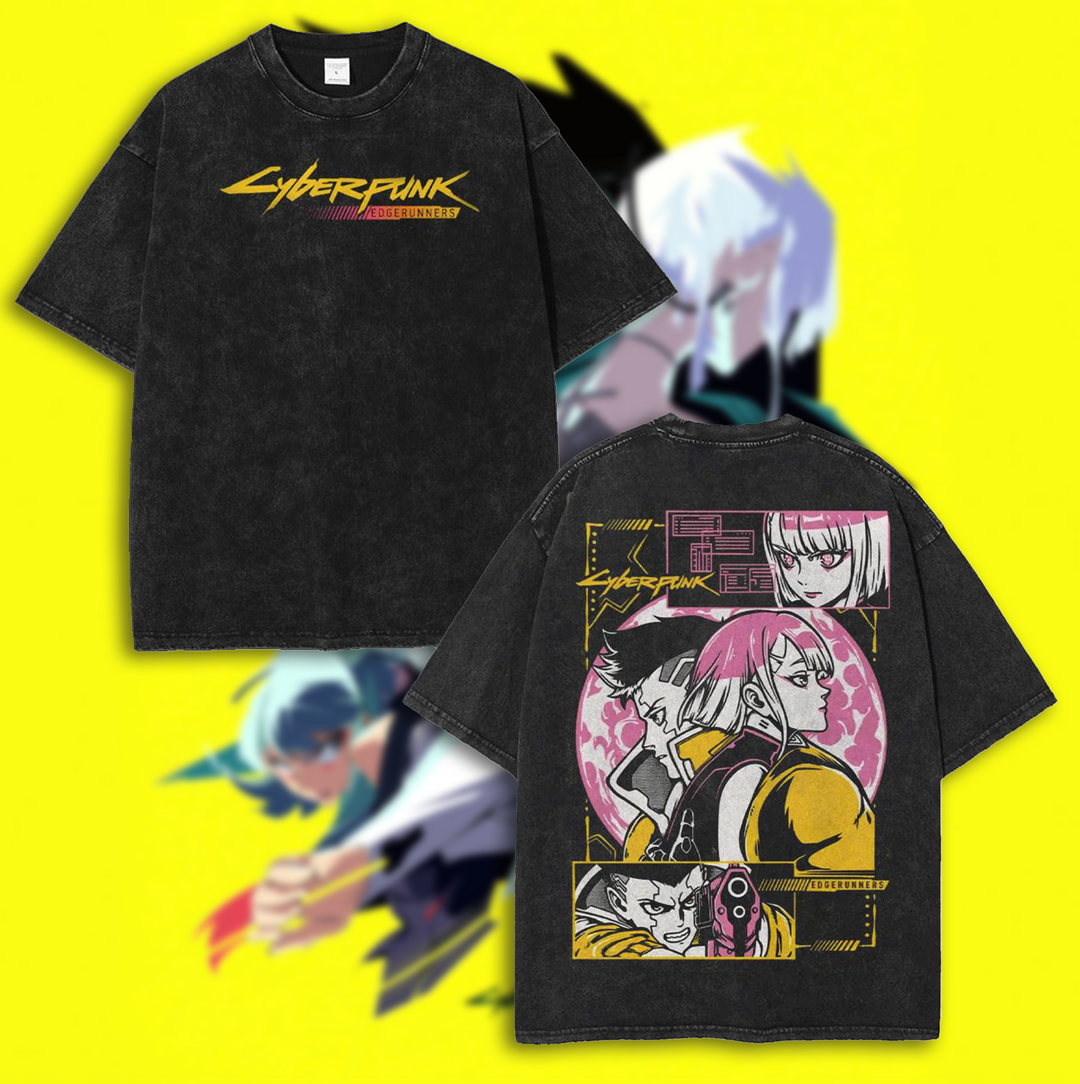Cyberpunk 2077 Unisex Acid Washed Lightweight Cotton Fabric Tees
