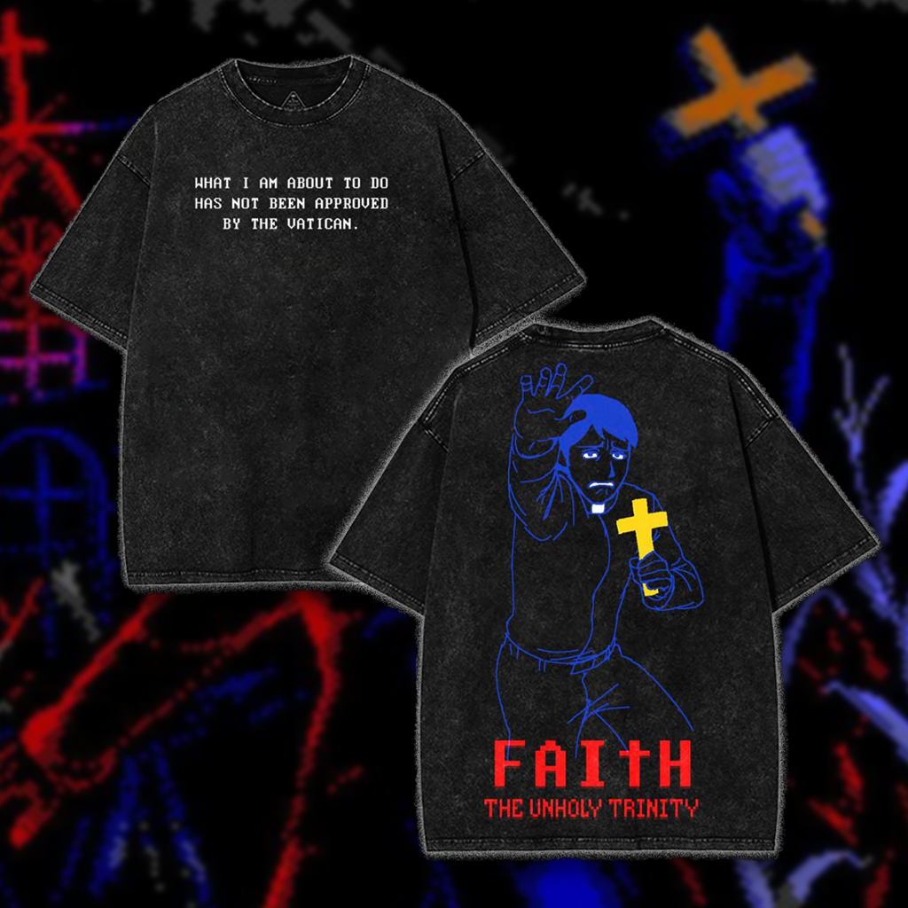 FAITH The Unholy Trinity Horror Game Washed T-Shirt