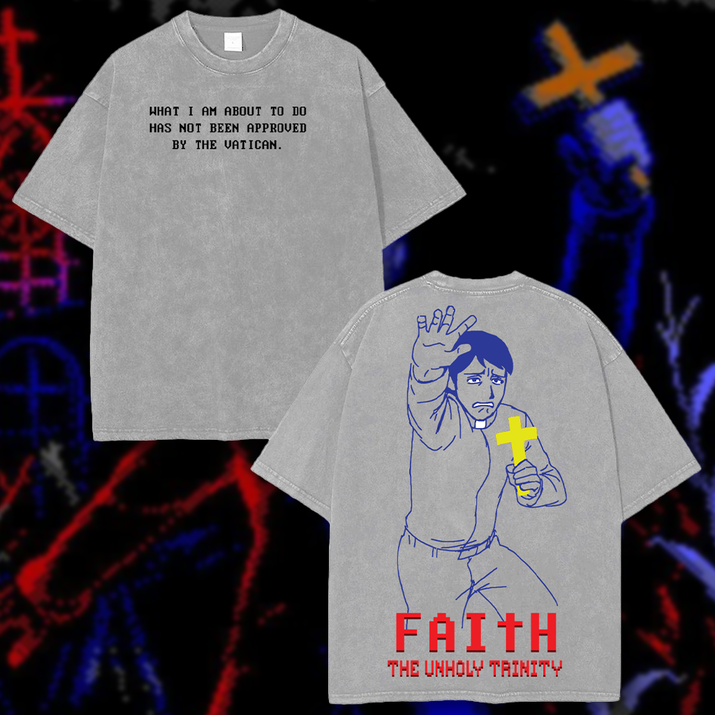 FAITH The Unholy Trinity Horror Game Washed T-Shirt