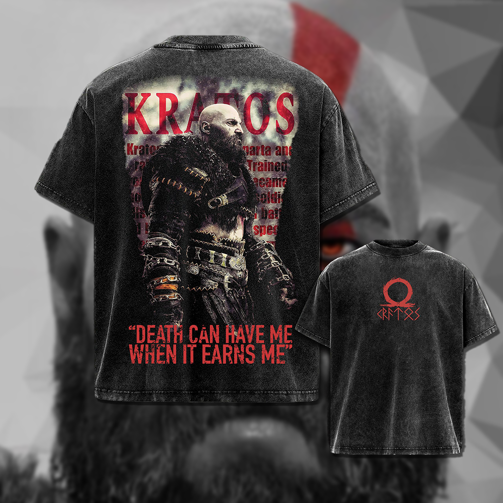 God Of War Kratos Death Cannot Have Me  Washed T-Shirt