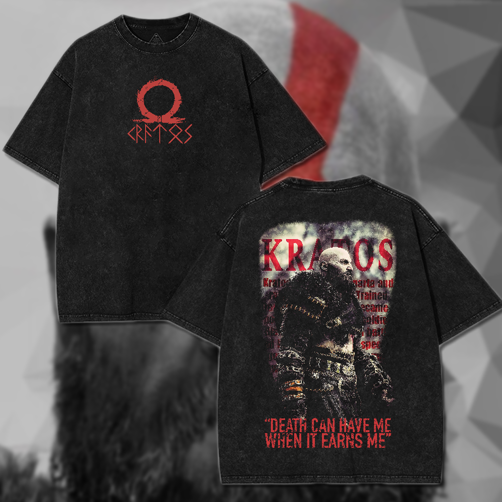 God Of War Kratos Death Cannot Have Me  Washed T-Shirt