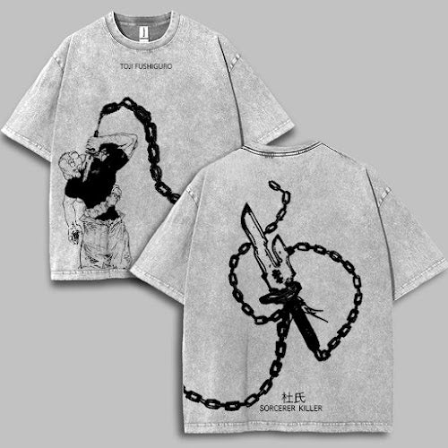 Toji Fushiguro the sorcerer killer Jujutsu Kaisen  – Washed Tee Cotton Menswear Top  | SEP 83
