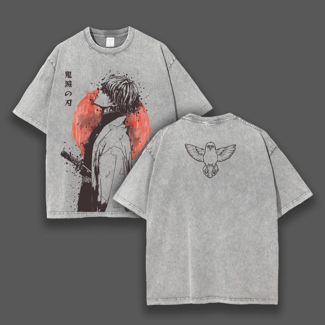 Retro Vintage Limited Zenitsu Agatsuma Demon Slayer Anime – Washed Tee Cotton Menswear Top  | SEP 14