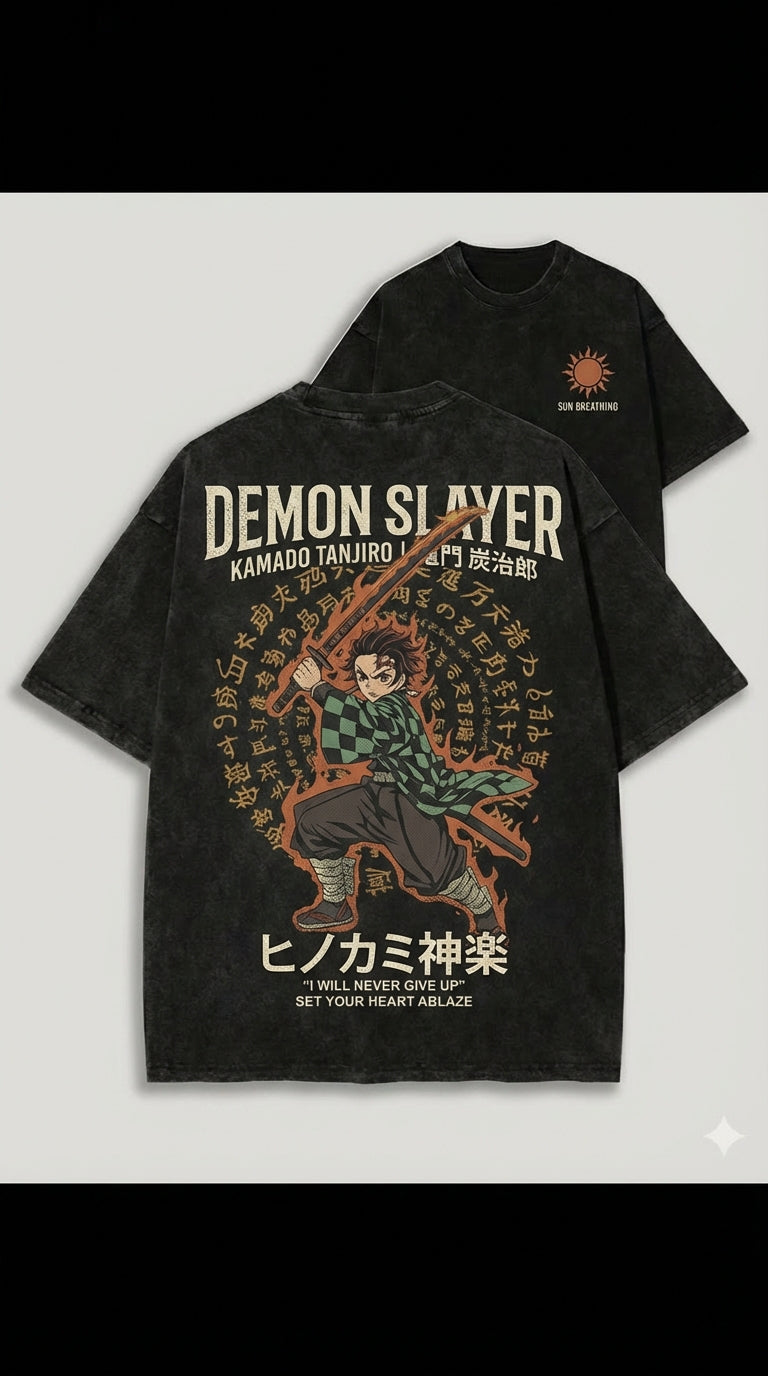 Demon Slayer Tanjiro Sun Breathing Hinokami Vintage Apparel | T-Shirt & Hoodie