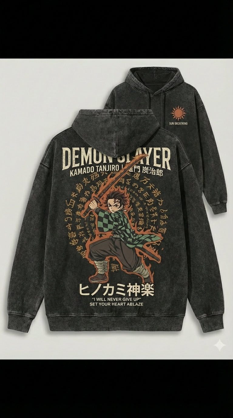 Demon Slayer Tanjiro Sun Breathing Hinokami Vintage Apparel | T-Shirt & Hoodie