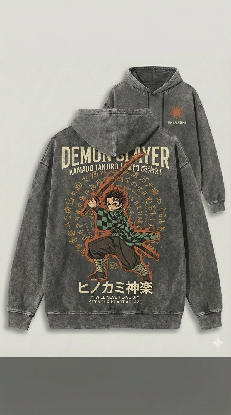 Demon Slayer Tanjiro Sun Breathing Hinokami Vintage Apparel | T-Shirt & Hoodie