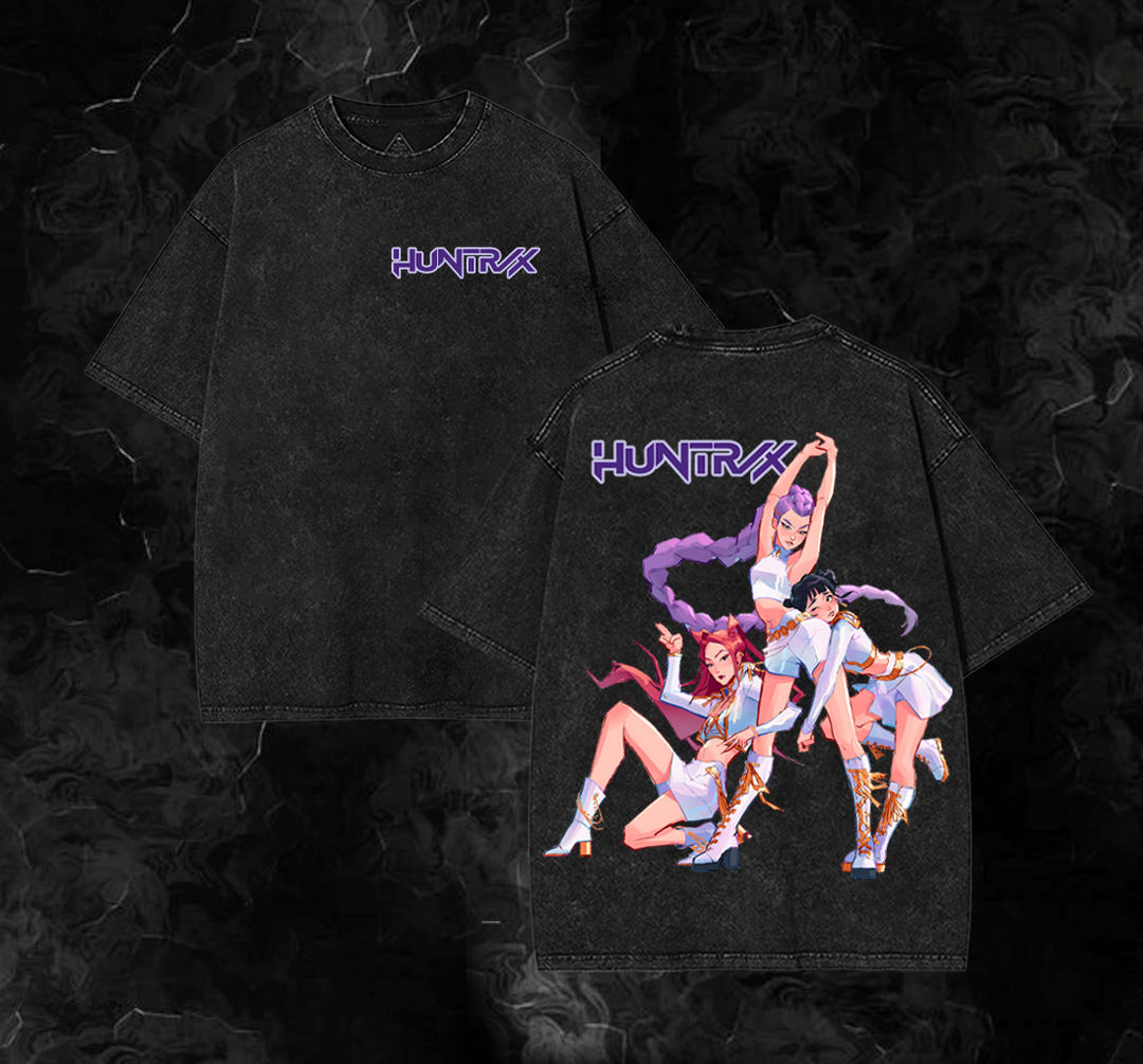 "Huntrix" Kpop Demon Hunter Unisex Round Neck Movie Wash Shirt