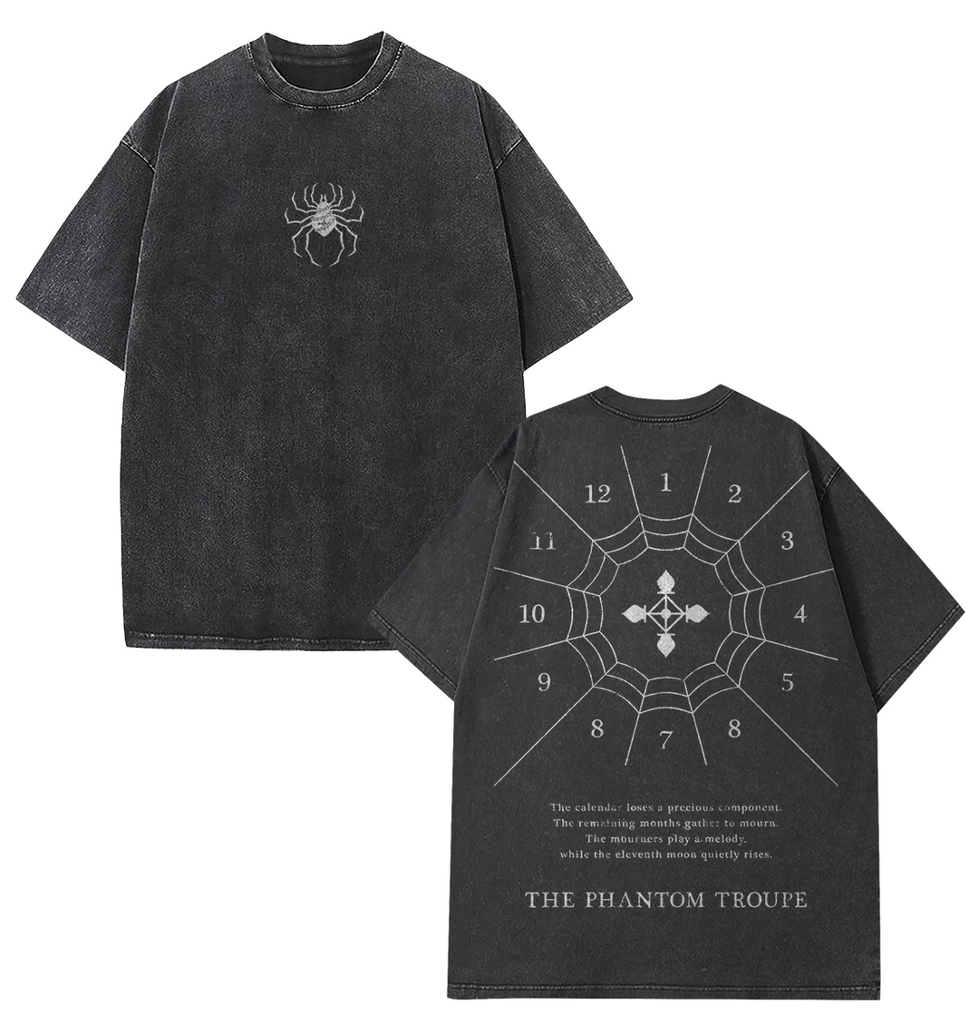 Retro Heavy Limited The Phantom Troupe Hunter X Hunter Anime Double Printed Vintage Oversize Anime Manga Washed  Cotton T-shirt subtle clothing