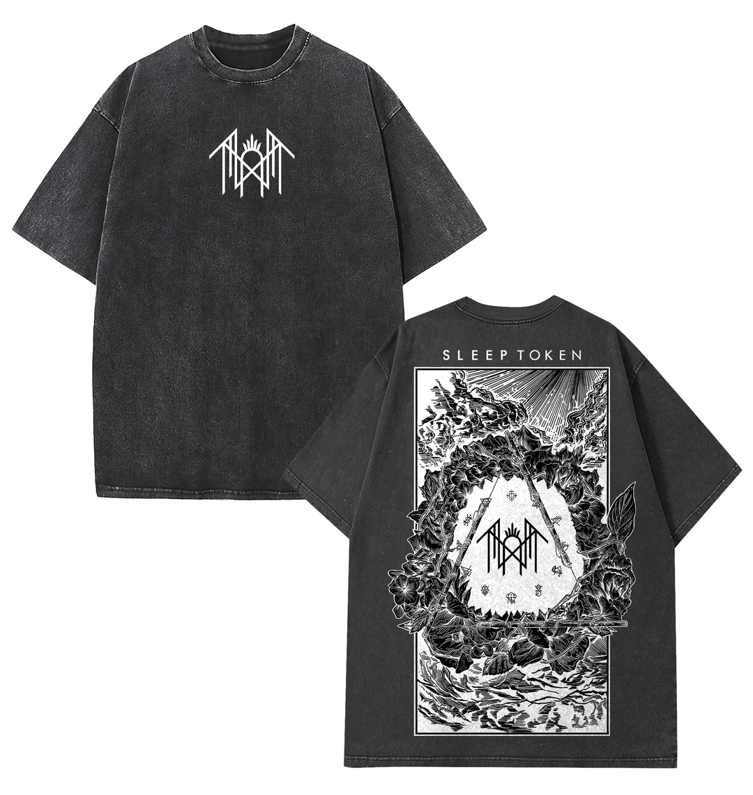 Retro Limited Sleep Token Heavy Metal Shirt, Unisex Oversize Rock Band Washed Heavyweight Cotton T-shirt, Gift For Gothic, Fabric Menswear