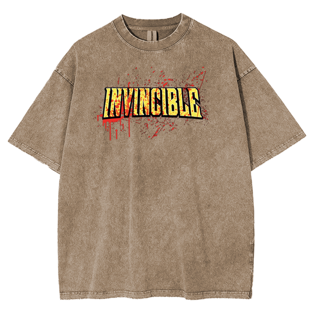 Black Top Invincible War Shirt, Comics T-Shirt, TV Show Comics Washed T-shirt Heavyweight Cotton Streetwear graphic vintage tees Menswear Crewneck