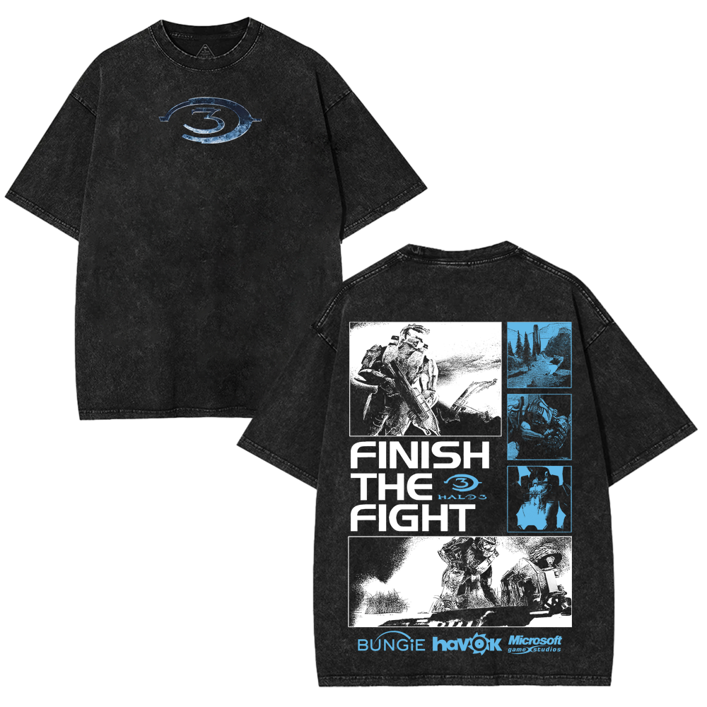 Halo Finish The Fight Double Printed Unisex Acid Washed Cotton T-Shirt [TPR]