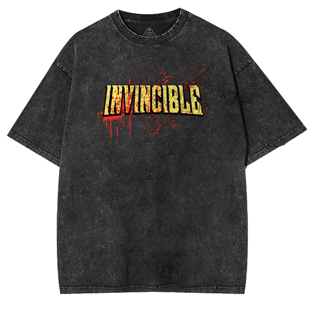 Black Top Invincible War Shirt, Comics T-Shirt, TV Show Comics Washed T-shirt Heavyweight Cotton Streetwear graphic vintage tees Menswear Crewneck