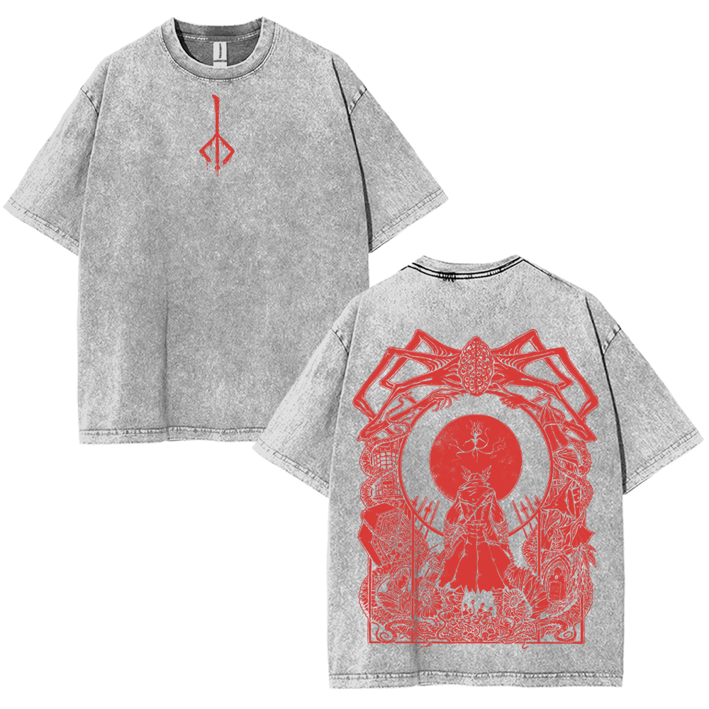 Bloodborne Blood Moon Double Printed Unisex Acid Washed Lightweight