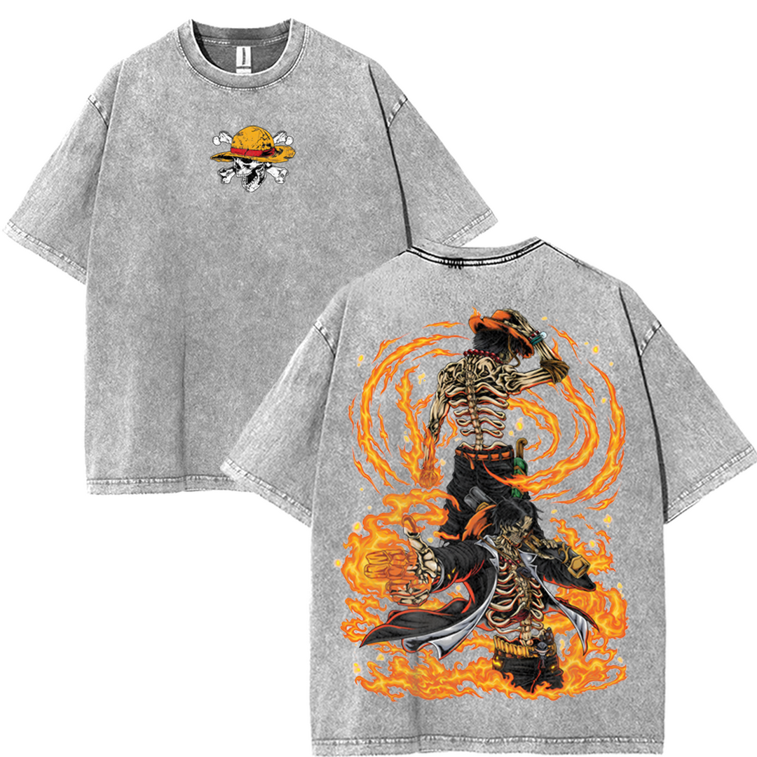 | 'TTT' Retro Heavy Portgas D. Ace x One Piece Anime Double Printed Vintage Tee AOP1