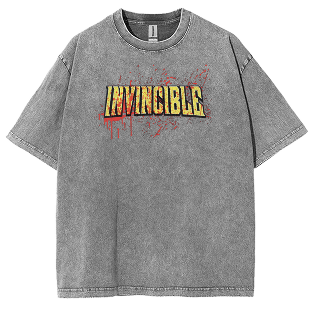 Black Top Invincible War Shirt, Comics T-Shirt, TV Show Comics Washed T-shirt Heavyweight Cotton Streetwear graphic vintage tees Menswear Crewneck