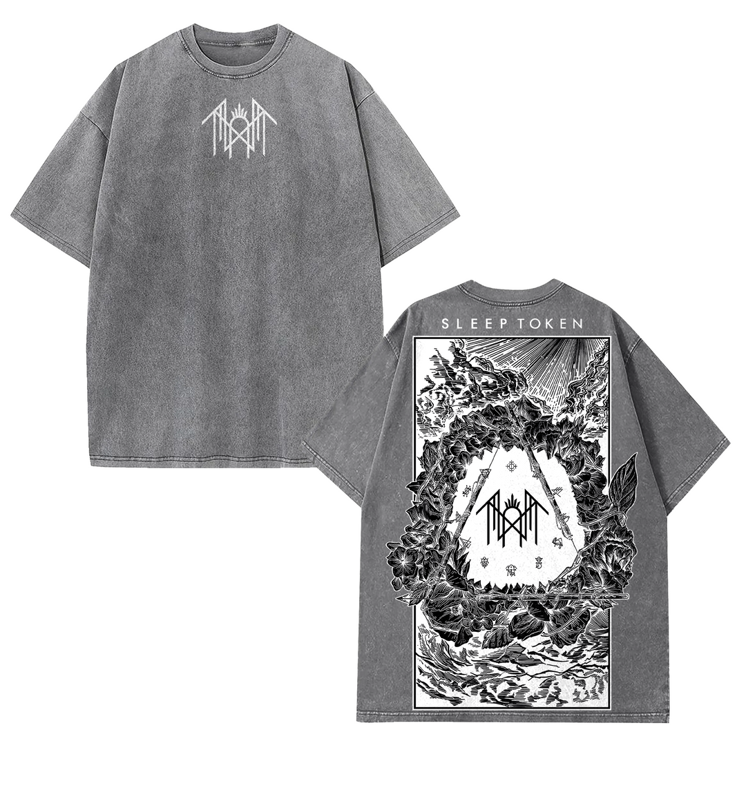Retro Limited Sleep Token Heavy Metal Shirt, Unisex Oversize Rock Band Washed Heavyweight Cotton T-shirt, Gift For Gothic, Fabric Menswear