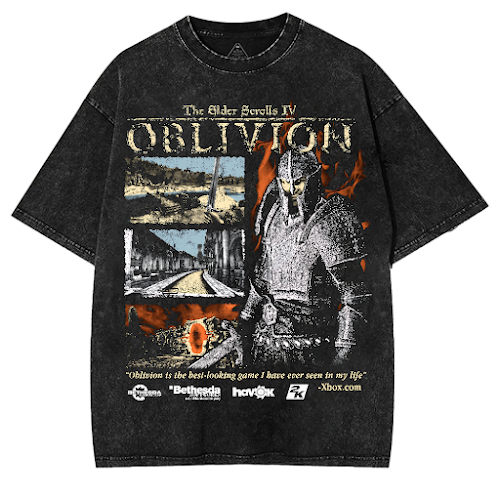 Retro Limited Oblivion Game Washed shirts Vintage Graphic Tee [TPR]