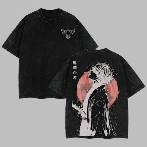 Zenitsu Demon Slayer Anime Double Printed Acid Washed Tee| ZDSA1 |TTT