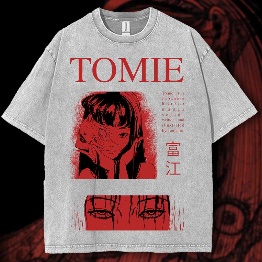 Tomie Junji Ito Vintage Anime Shirt, Horror Anime Oversized Vintage Washed T-Shirts