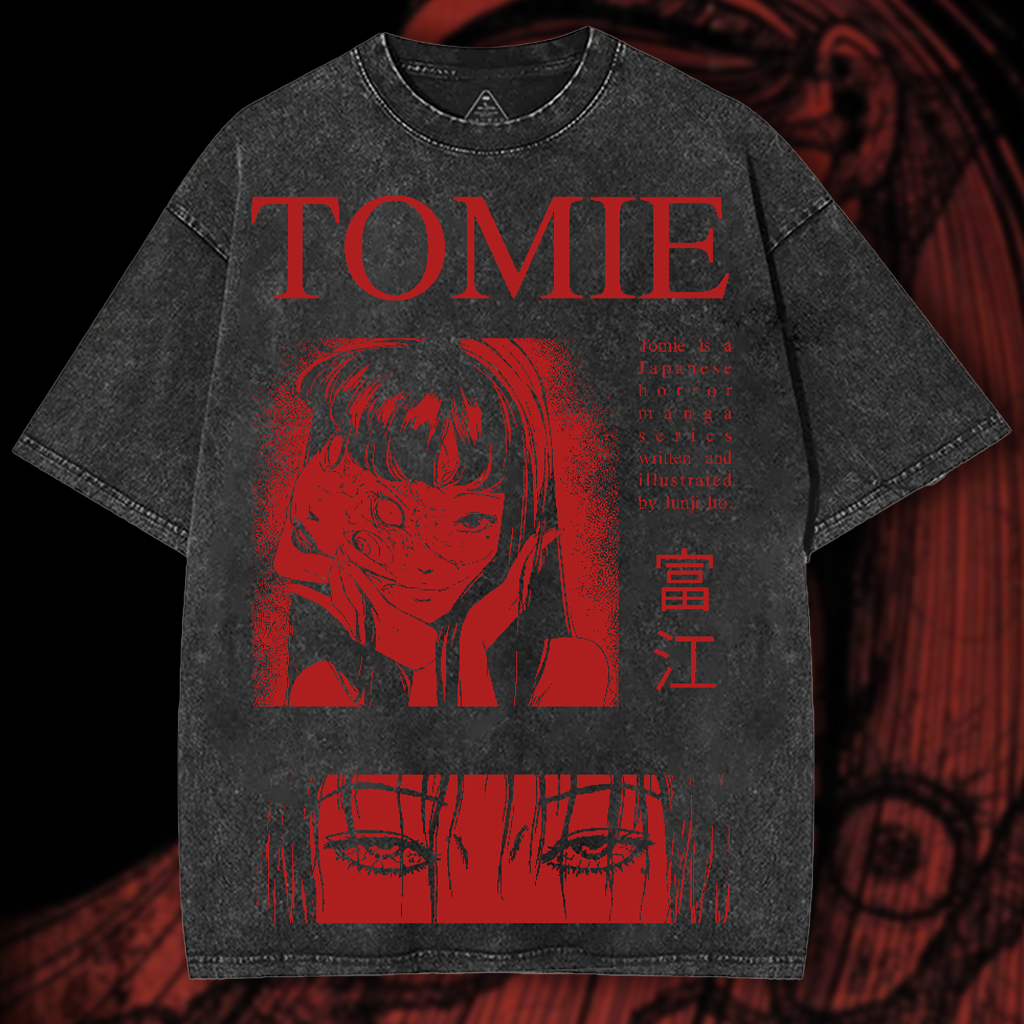 Tomie Junji Ito Vintage Anime Shirt, Horror Anime Oversized Vintage Washed T-Shirts