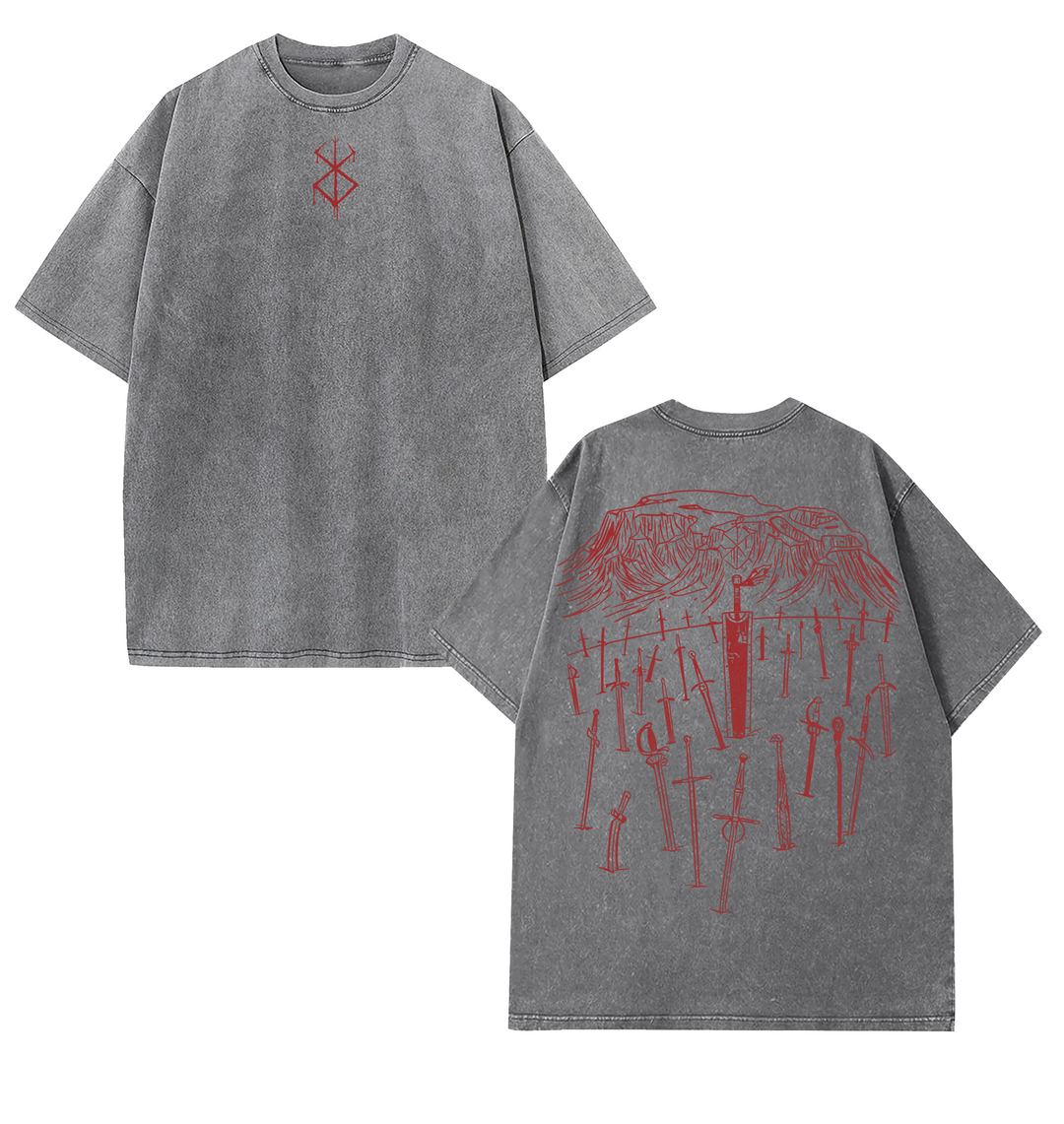 Hill Of Swords" Berserk Retro Vintage Unisex Oversize Anime Acid Washed