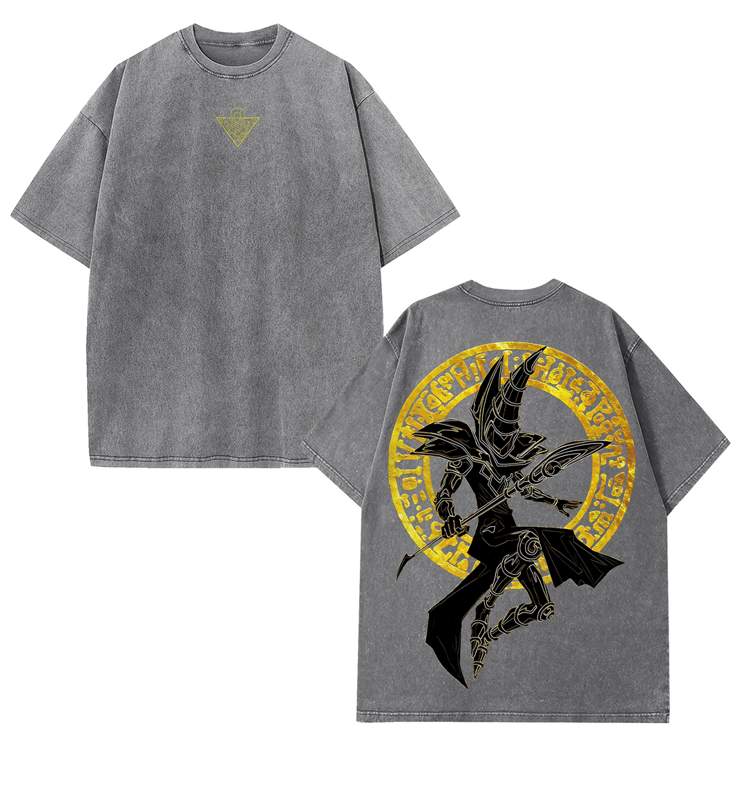 Retro Heavy Limited Edition "Dark Magician" Yu-Gi-Oh! Anime Oversized Vintage Washed Tee Cotton Tshirt, Perfect Gift for Anime Fans and Manga Lovers